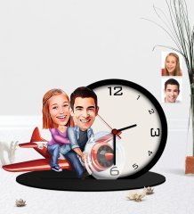 Kişiye Özel Sevgililer Karikatürlü Ahşap Biblo Masa Saati-11
