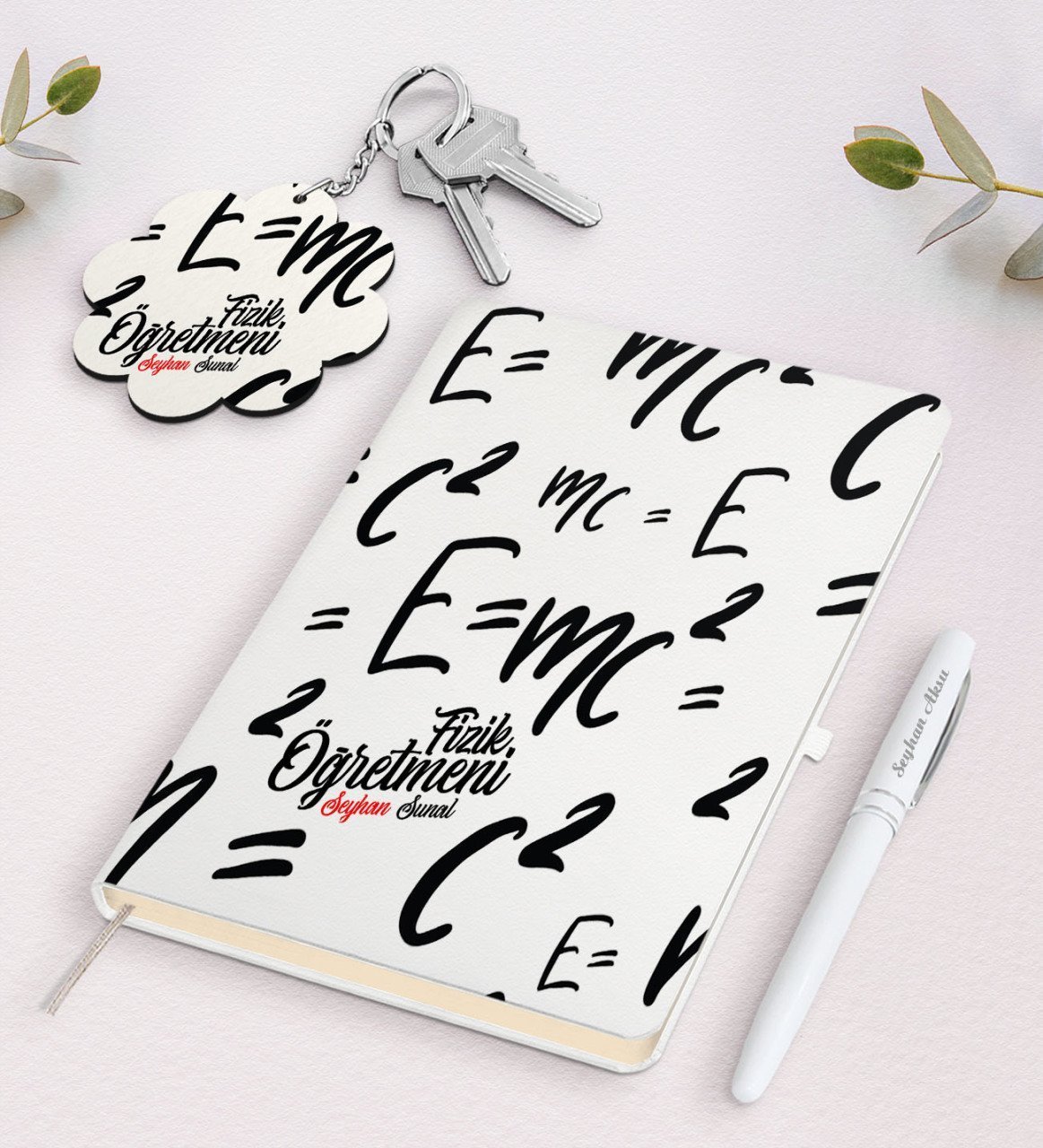 Kişiye Özel Fizik Öğretmeni Beyaz Defter Kalem Ve Anahtarlık Hediye Seti-3