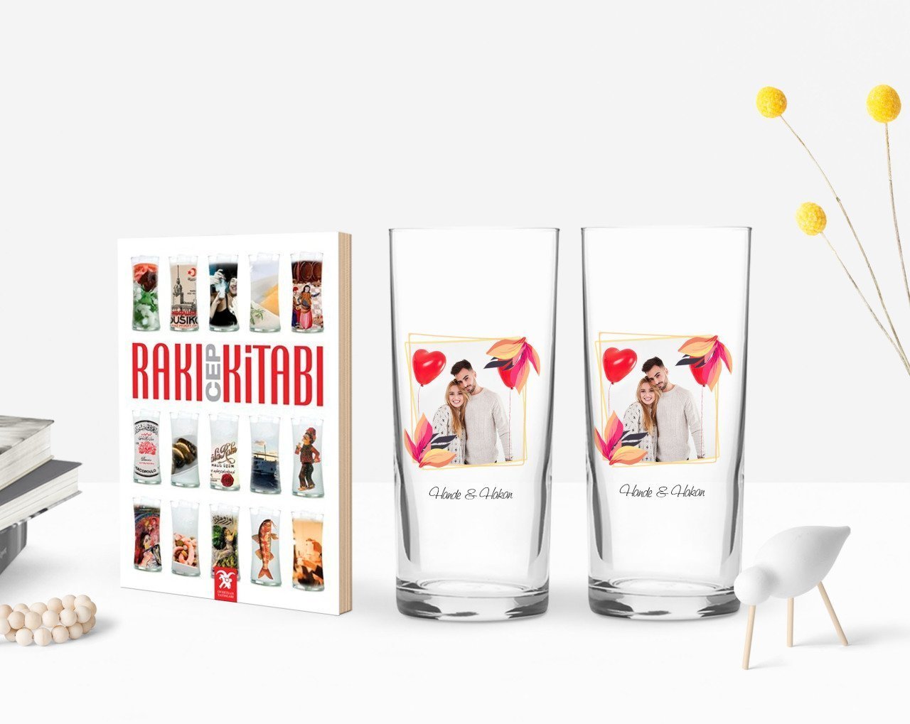 Kişiye Özel Renkli Baskılı İsimli Fotoğraflı İkili Rakı Bardağı ve Rakı Cep Kitabı Hediye Seti-28