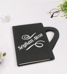 Kişiye Özel İsimli Kupa Şeklinde Siyah Termo Deri Defter Model 5