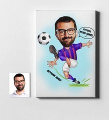 Kişiye Özel Futbolcu Bordo Mavi Karikatür Kanvas Tablo (50 x 70 cm.) 1