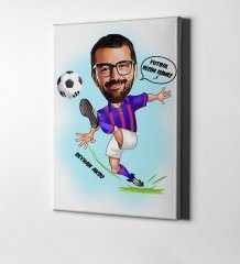 Kişiye Özel Futbolcu Bordo Mavi Karikatür Kanvas Tablo (50 x 70 cm.) 1