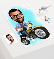 Kişiye Özel Bay Motorcu Karikatür 240 Parça A3 Puzzle - 1