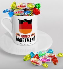 Kişiye Özel Almanca Öğretmeni Türk Kahvesi Fincanı ve Haribo Şeker Hediye Seti