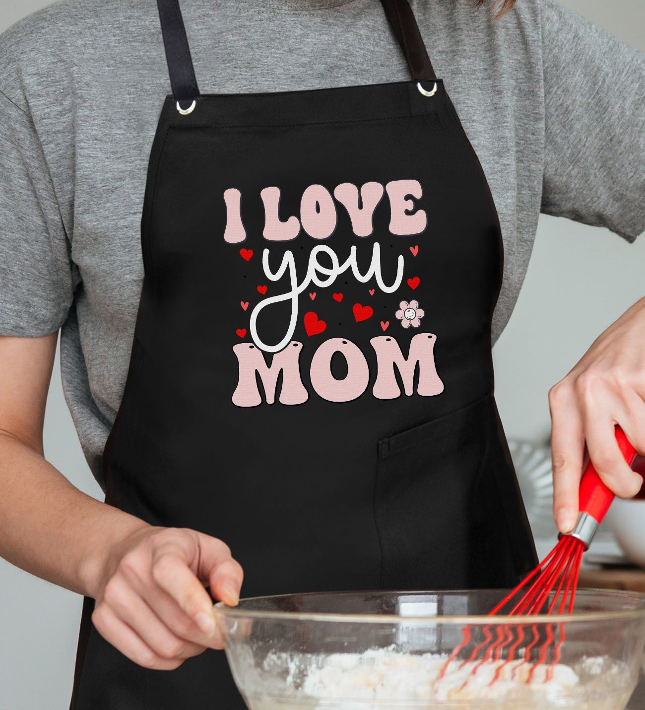 BK Gift Profesyonel Anneler Günü Tasarımlı Siyah Mutfak Önlüğü, Aşçı Önlüğü, Şef Önlüğü, Ev Hediyesi, Anneye Hediye-5