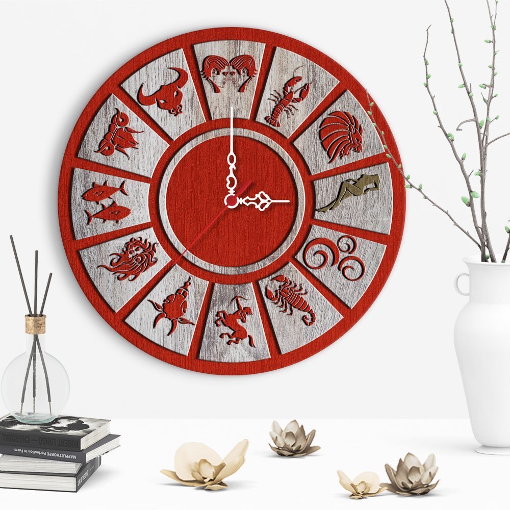 Dekoratif Astroloji Tasarımlı Ahşap Duvar Saati - 1