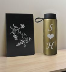 BK Gift Sevgiliye Özel İsimli Siyah Defter ve Gold Cam Matara Hediye Seti-6, Sevgiliye Hediye, Sevgililer Günü, Yeni İş Hediyesi