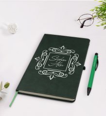 Kişiye Özel İsimli Yeşil Termo Deri Defter Kalem Seti Model 1
