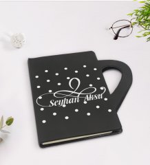 Kişiye Özel İsimli Kupa Şeklinde Siyah Termo Deri Defter Model 4