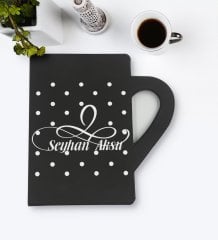 Kişiye Özel İsimli Kupa Şeklinde Siyah Termo Deri Defter Model 4
