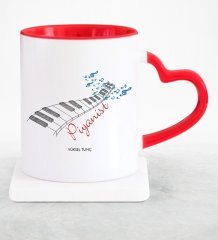 Kişiye Özel Mesleki Piyanist Kırmızı Kalpli Kupa Bardak