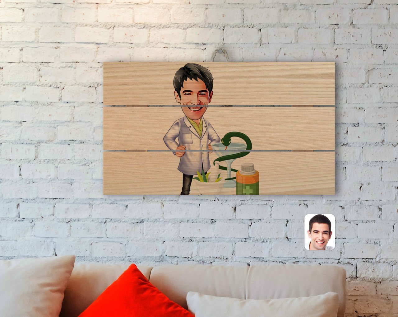 Kişiye Özel Erkek Eczacı Karikatürlü Otantik Ahşap Palet Tablo-2
