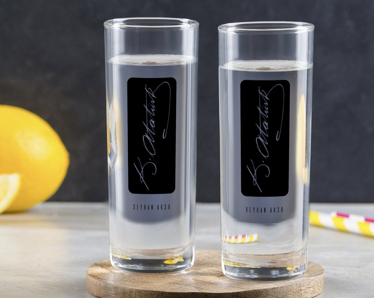 Kişiye Özel Renkli Baskılı Atatürk Temalı İkili Vodka Bardağı-30