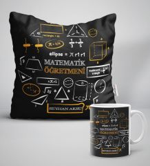 Kişiye Özel Matematik Öğretmeni Beyaz Yastık Kupa Seti-10