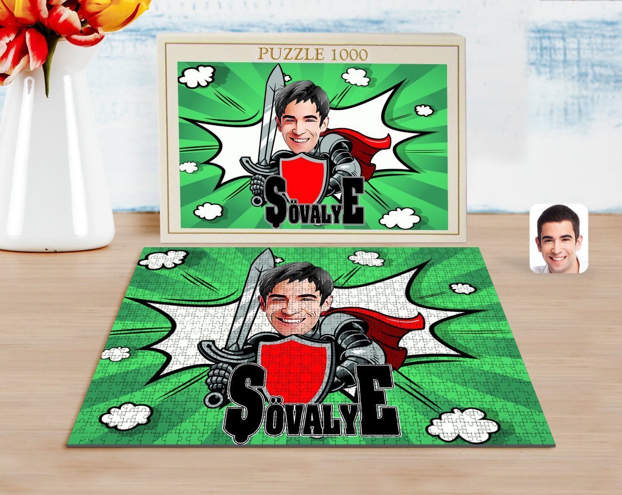 Kişiye Özel Şövalye Karikatürlü 1000 Parça Profesyonel Puzzle-2