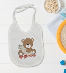 BK Kids Sevimli Ayı Tasarımlı Bebek Body Zıbın ve Mama Önlüğü Hediye Seti - Model 1