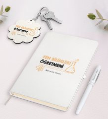 Kişiye Özel Fen Bilimleri Öğretmeni Beyaz Defter Kalem Ve Anahtarlık Hediye Seti-4