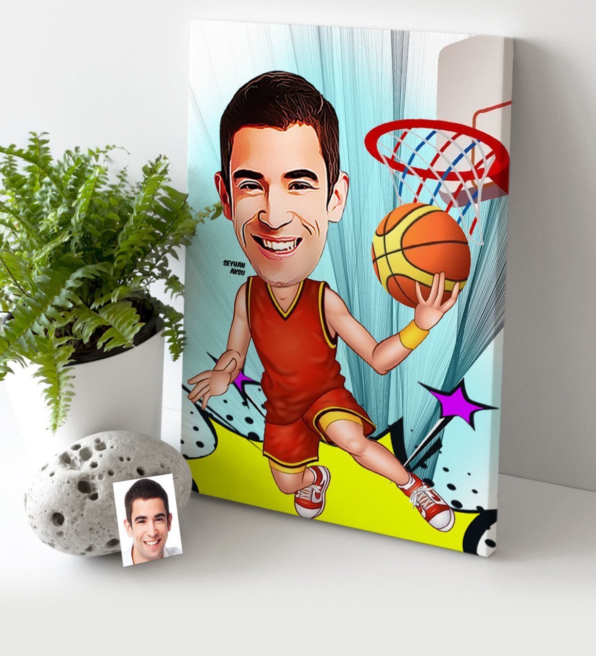 Kişiye Özel Bay Basketbolcu Karikatür Kanvas Tablo (30 x 50 cm.)