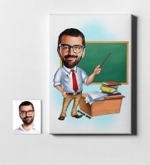 Kişiye Özel Bay Öğretmen Karikatür Kanvas Tablo (50 x 70 cm.) 1