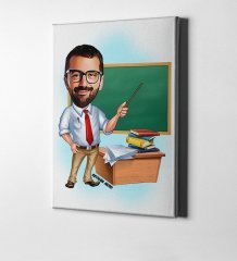 Kişiye Özel Bay Öğretmen Karikatür Kanvas Tablo (50 x 70 cm.) 1
