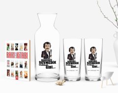 Kişiye Özel Renkli Baskılı Hangimiz Sevmedik Çılgınlar Gibi Tasarımlı İkili Rakı Bardağı Karaf ve Cep Kitabı Hediye Seti-5
