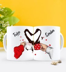 Kişiye Özel Sevgili Kahve Aşkı Tasarımlı İkili Beyaz Kupa
