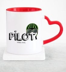 Kişiye Özel Mesleki Pilot Kırmızı Kalpli Kupa Bardak