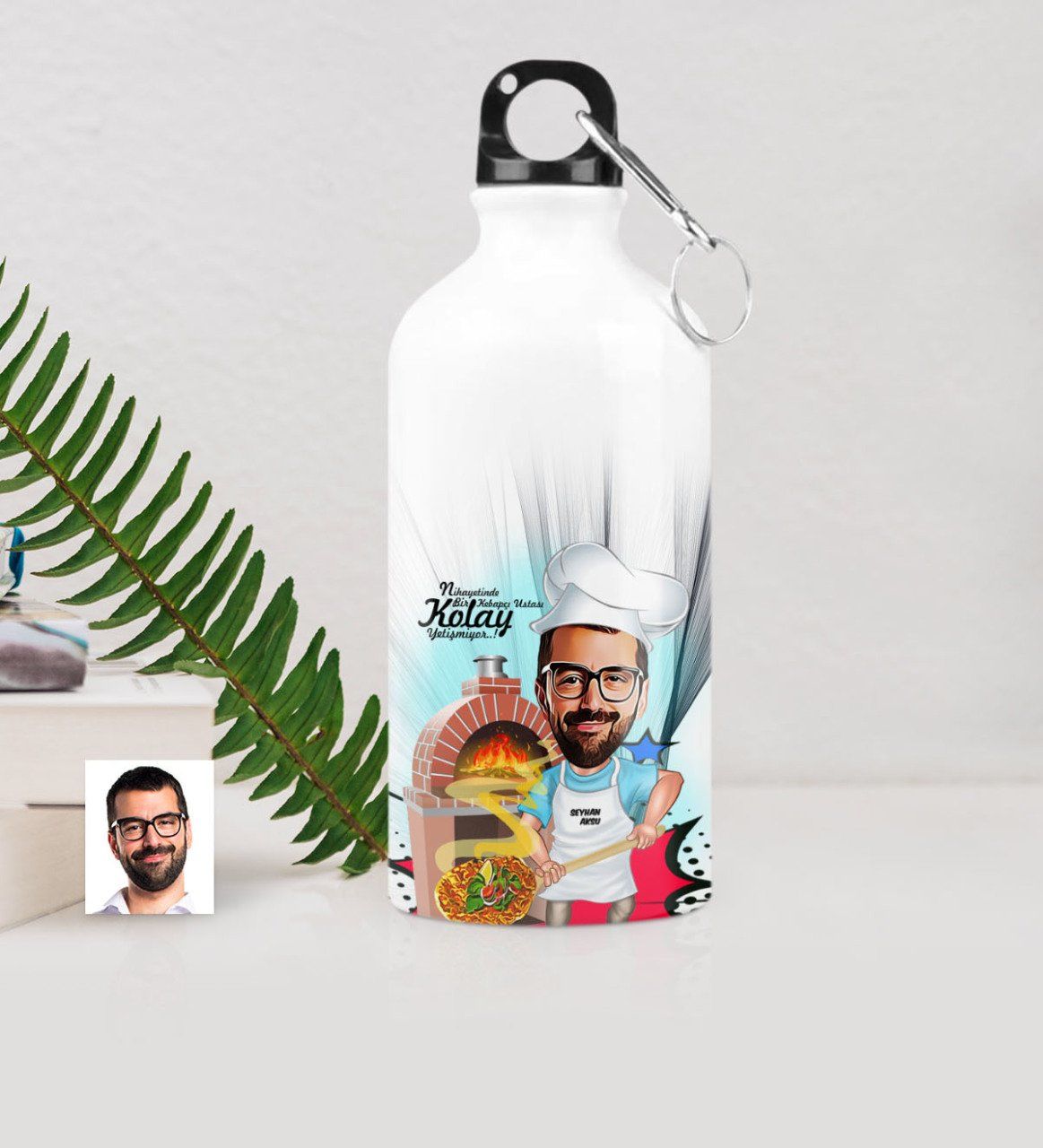 Kişiye Özel Bay Kebapçı Ustası Karikatürlü Metal Suluk (500 ml.) 1