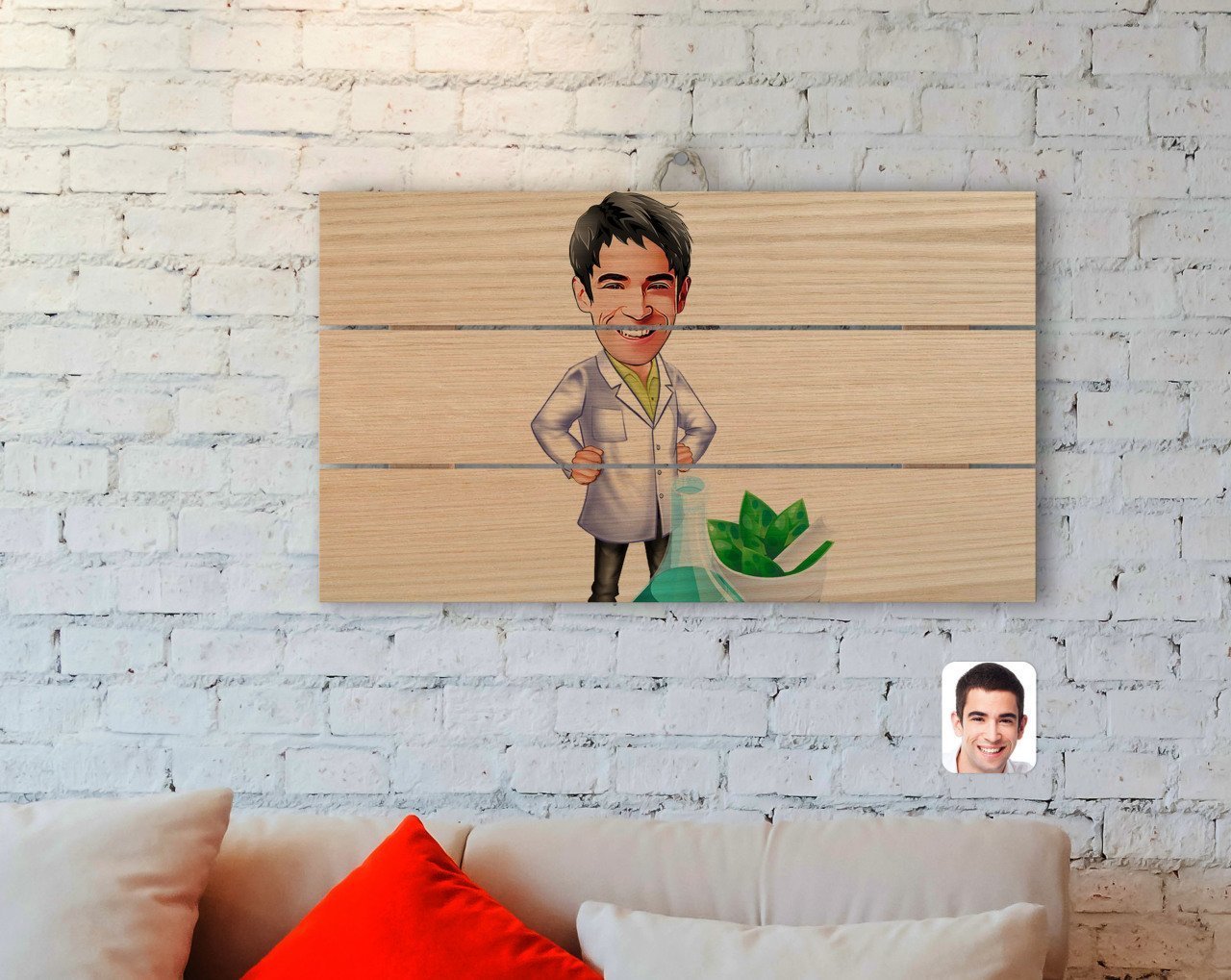 Kişiye Özel Erkek Eczacı Karikatürlü Otantik Ahşap Palet Tablo-1