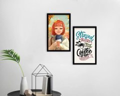 BK Home Coffee Tasarımlı Dekoratif 2'li Ahşap Siyah Çerçeveli Tablo-1