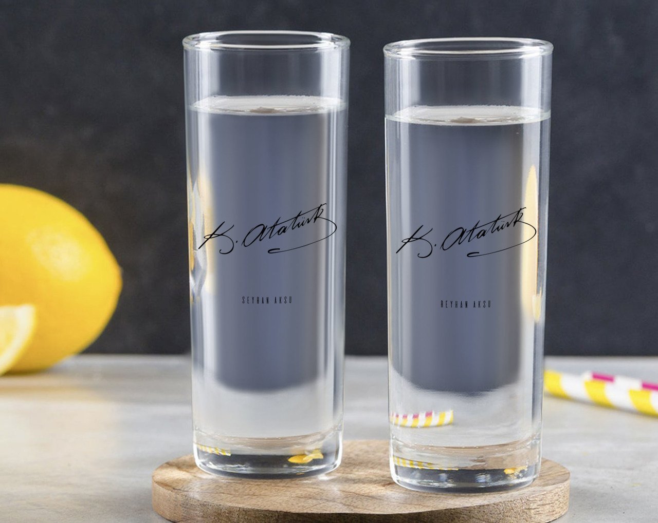 Kişiye Özel Renkli Baskılı Atatürk Temalı İkili Vodka Bardağı-29