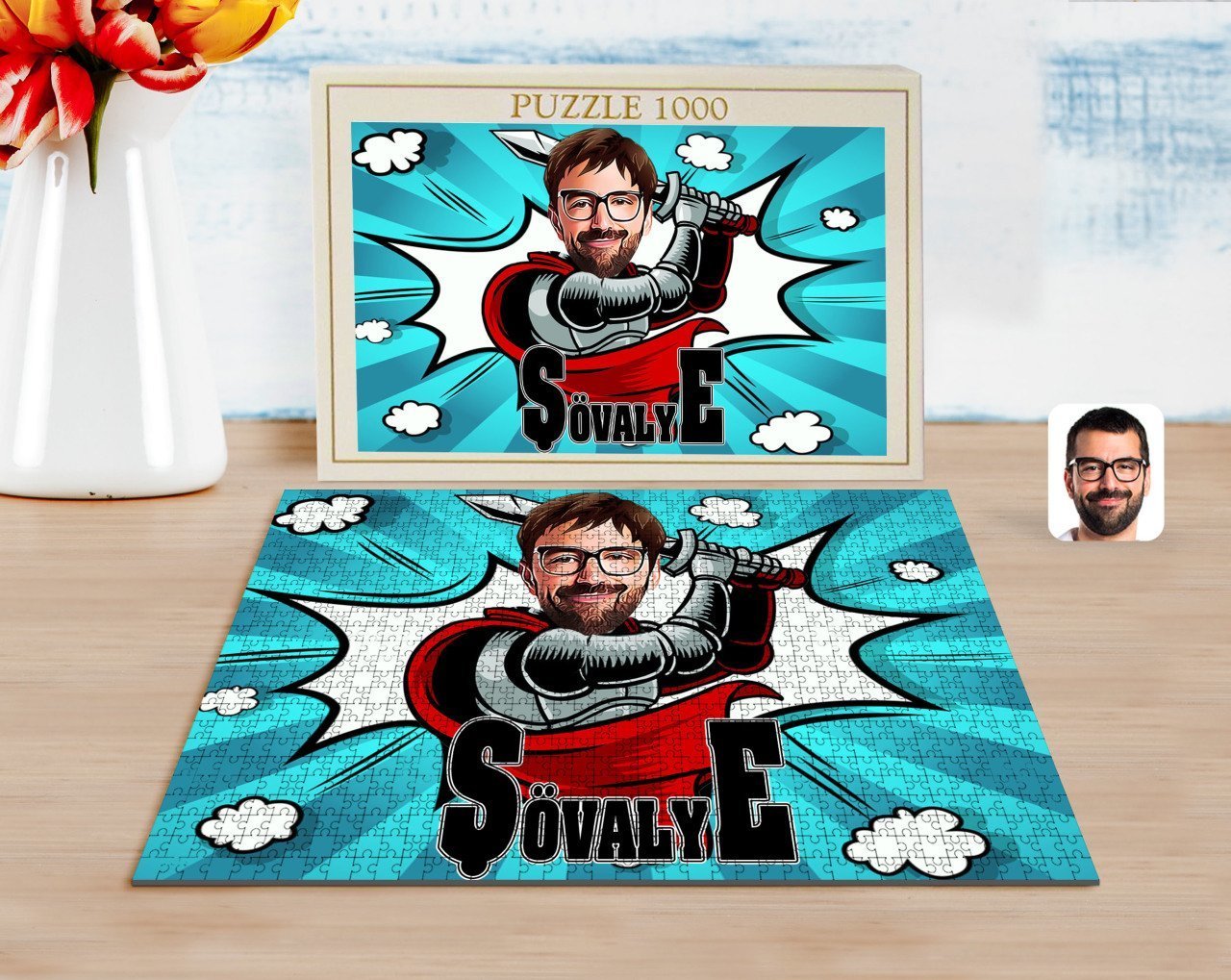Kişiye Özel Şövalye Karikatürlü 1000 Parça Profesyonel Puzzle-1