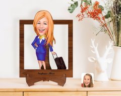 Kişiye Özel Hostes Karikatürlü Ahşap Standlı 3D Biblo-2