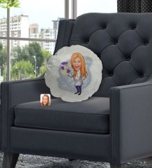 Kişiye Özel Kadın Chef Karikatürlü Yuvarlak Dekoratif Kırlent Yastık-2