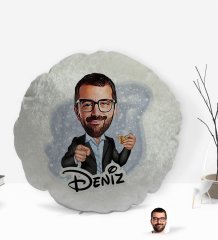 Kişiye Özel İsimli Erkek Karikatürlü Yuvarlak Dekoratif Kırlent Yastık-50