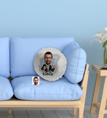 Kişiye Özel İsimli Erkek Karikatürlü Yuvarlak Dekoratif Kırlent Yastık-50