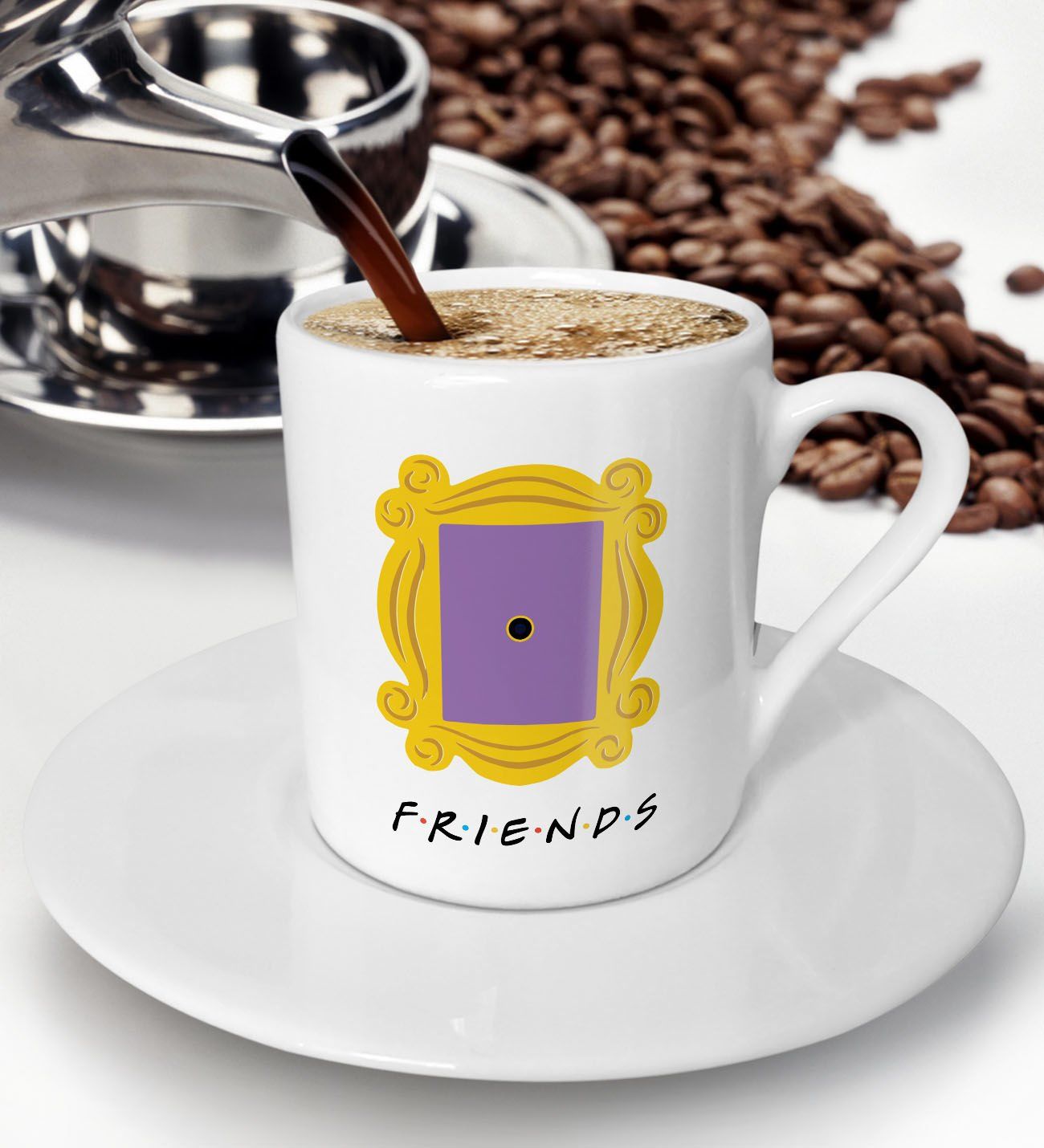 BK Gift Friends Monica’s Kapı Çerçevesi Tasarımlı Türk Kahvesi Fincanı