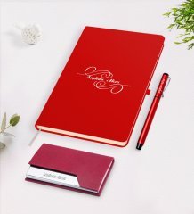 Kişiye Özel İsimli Kırmızı Defter Kalem Kartvizitlik Hediye Seti-3