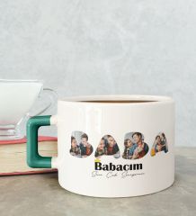 BK Gift Kişiye Özel Fotoğraflı Babalar Günü Tasarımlı Yeşil Kulplu Çay & Kahve Fincanı-1, Babaya Hediye, Babalar Günü Hediyesi