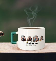 BK Gift Kişiye Özel Fotoğraflı Babalar Günü Tasarımlı Yeşil Kulplu Çay & Kahve Fincanı-1, Babaya Hediye, Babalar Günü Hediyesi