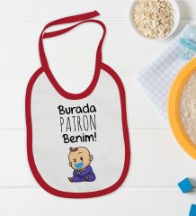 BK Kids Burada Patron Benim Tasarımlı Kırmızı Bebek Mama Önlüğü-1