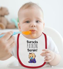 BK Kids Burada Patron Benim Tasarımlı Kırmızı Bebek Mama Önlüğü-1