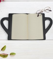 Kişiye Özel İsimli Kupa Şeklinde Siyah Termo Deri Defter Model 2