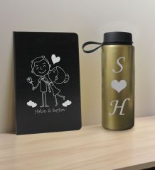 BK Gift Sevgiliye Özel İsimli Siyah Defter ve Gold Cam Matara Hediye Seti-4, Sevgiliye Hediye, Sevgililer Günü, Yeni İş Hediyesi
