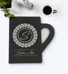 Kişiye Özel İsimli Kupa Şeklinde Siyah Termo Deri Defter Model 2