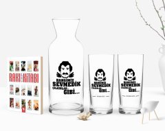 Kişiye Özel Renkli Baskılı Hangimiz Sevmedik Çılgınlar Gibi Tasarımlı İkili Rakı Bardağı Karaf ve Cep Kitabı Hediye Seti-4