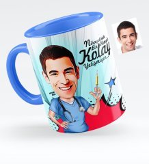Kişiye Özel Bay Hemşir Karikatürlü Mavi Kupa Bardak - 1