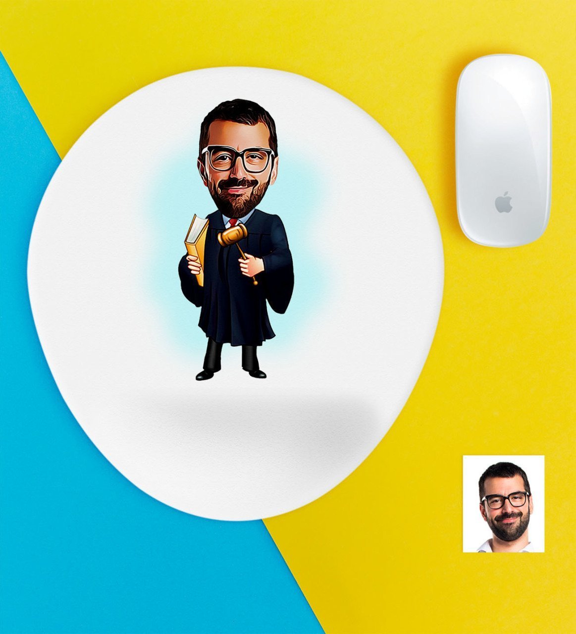 Kişiye Özel Bay Hakim Karikatürlü Bilek Destekli Mouse Pad