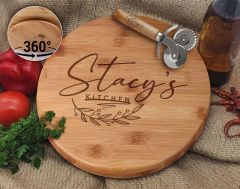 BK Gift Kişiye Özel İsimli Bambu Ahşap Döner Tablalı Pizza Tahtası-12, Pizza Kesme Tahtası Seti, Şarküteri Tahtası, Servis Tepsisi, Ahşap Tabak, Eve Taşınma Hediyesi