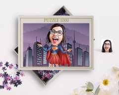 Kişiye Özel Süper Anne Karikatürlü 1000 Parça Profesyonel Puzzle-1